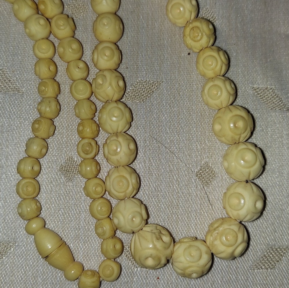 Antique bone carved rose beaded necklace